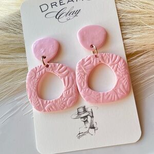 Handmade Pink Floral Textured Clay Dangle Earrings